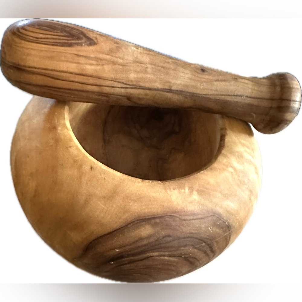 Artisan Handmade Wooden Rich Olive Wood Mortar and Pestle Set Spices Herbs OOAK - Picture 3 of 11